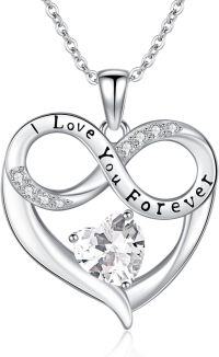 wholesale 925 Sterling Silver 12 Month Birthstone Necklace for Women I Love You Forever Engraved Heart Pendant 18 +2 Chain Valentine Mother s Day Birthday Christmas Gift-04-Apr-Lab Created Diamond