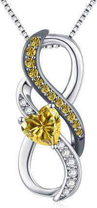 wholesale  925 Sterling Silver & Birthstone Heart Infinity Pendant Necklace for Women, Hypoallergenic Romantic Gift-11-November