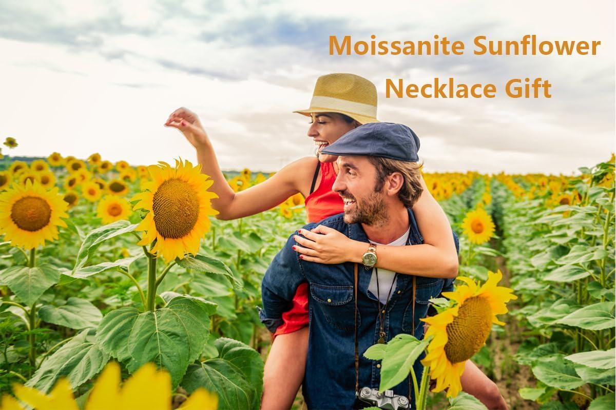 Gold-Plated 925 Sterling Silver Moissanite Sunflower Heart Pendant Necklace for Women-0-4