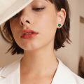 wholesale 14K Gold Round Cut Green Emerald Flower Stud Earrings with Pushbacks for Women - Elegant Set-0-2