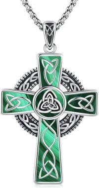 wholesale 925 Sterling Silver Malachite Celtic Knot Cross Pendant Necklace  Norse Viking Jewelry for Men Women-Black-13