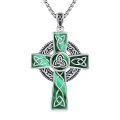 wholesale 925 Sterling Silver Celtic Cross Necklace With Green Inlay And Chain-0-0