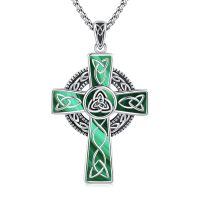 wholesale 925 Sterling Silver Celtic Cross Necklace With Green Inlay And Chain-Black-13
