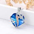 wholesale 925 Sterling Silver Blue Crystal Heart & Butterfly Pendant Necklace for Women-0-1