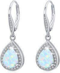 wholesale 925 Sterling Silver 12 Birthstone Trendy Dangle Earrings for Women Teens-06-Oct-Opal