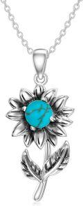 wholesale 925 Sterling Silver Turquoise Stone Flower Pendant Necklace for Women Western Style s-0-0