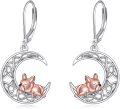 wholesale 925 Sterling Silver French Bulldog on Crescent Moon Celtic Knot Dangle Earrings - Halloween Gift for Her-0-0