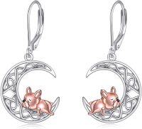 wholesale 925 Sterling Silver French Bulldog on Crescent Moon Celtic Knot Dangle Earrings - Halloween Gift for Her-French Bulldog