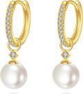 wholesale Solid 10K Gold Zircon and Pearl Hoop Earrings for Women - Elegant Gift Set-0-0