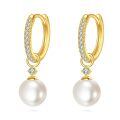 wholesale Solid 10K Gold Zircon and Pearl Hoop Earrings for Women - Elegant Gift Set-0-0