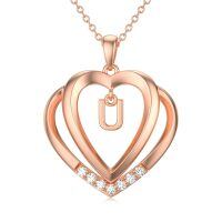 wholesale 925 Sterling Silver Moissanite Heart Initial Pendant Necklace for Her-Rose Gold - U Initial