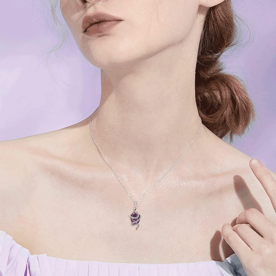 wholesale 925 Sterling Silver Purple Amethyst Stone Snake Pendant Necklace Gothic s for Her-0-3
