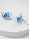 wholesale TOUPOP Whale Earrings S925 Sterling Silver Blue Opal Whale Stud Earrings Dainty Animal Jewelry Birthday Gifts For Women Her Sisters -0-2
