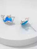 TOUPOP Sterling Silver Blue Opal Whale Stud Earrings Dainty Animal Jewelry-0-2