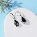 wholesale Daisy/hibiscus/lotus/rose/peony/sunflower Earrings 925 Sterling Silver Teardrop Black Onyx Dangle Earrings Vintage Flower Jewelry Gifts For Women -0-3