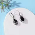 TOUPOP Sterling Silver Black Onyx Daisy Hibiscus Lotus Rose Peony Sunflower Dangle Earrings-0-3