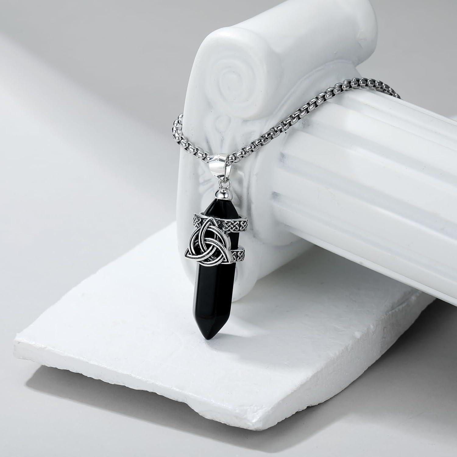 Sterling Silver Stone Celtic Knot Necklace for Men Women-0-5