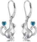 wholesale Sterling Silver Red Heart Cute Cat Dangle Earrings for Women-0-19