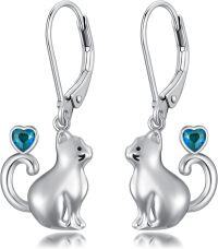 wholesale Sterling Silver Red Heart Cute Cat Dangle Earrings for Women-December