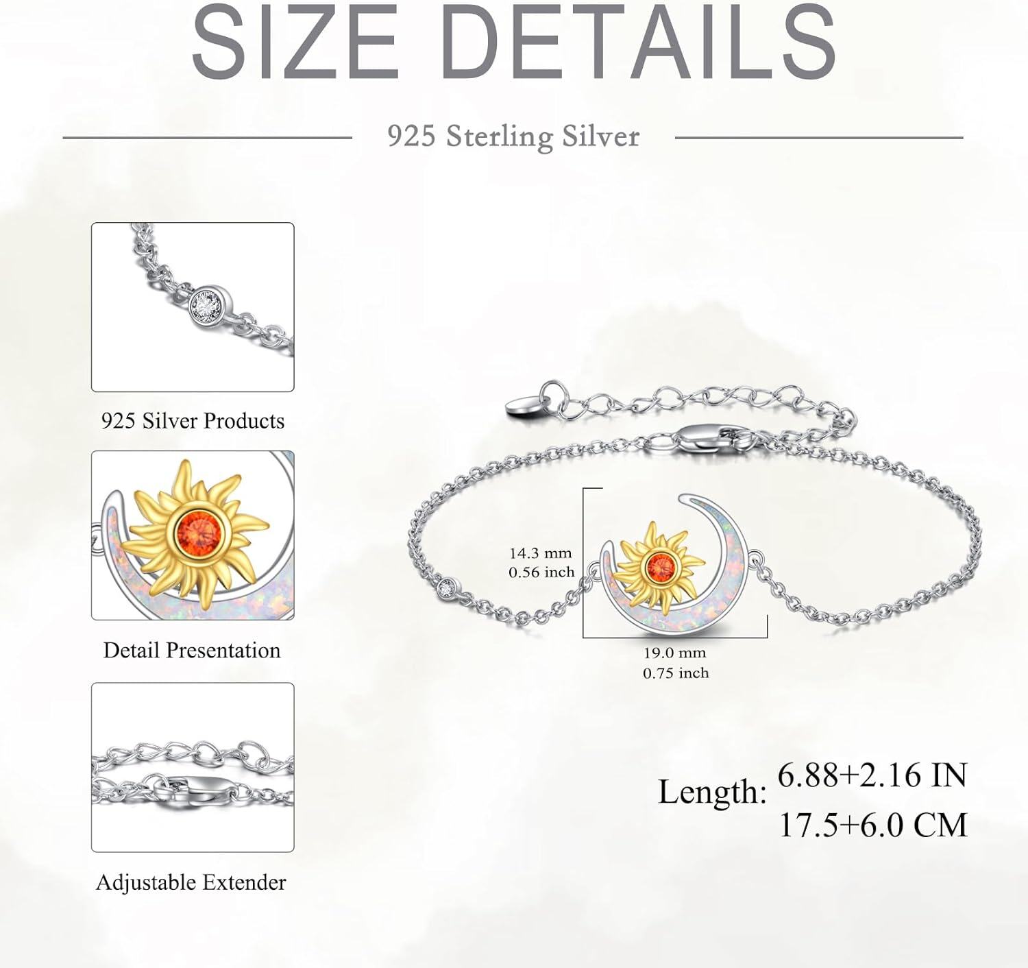 Sterling Silver Opal Moon Mother Bracelet for Women New Mom Jewelry Gift-0-2
