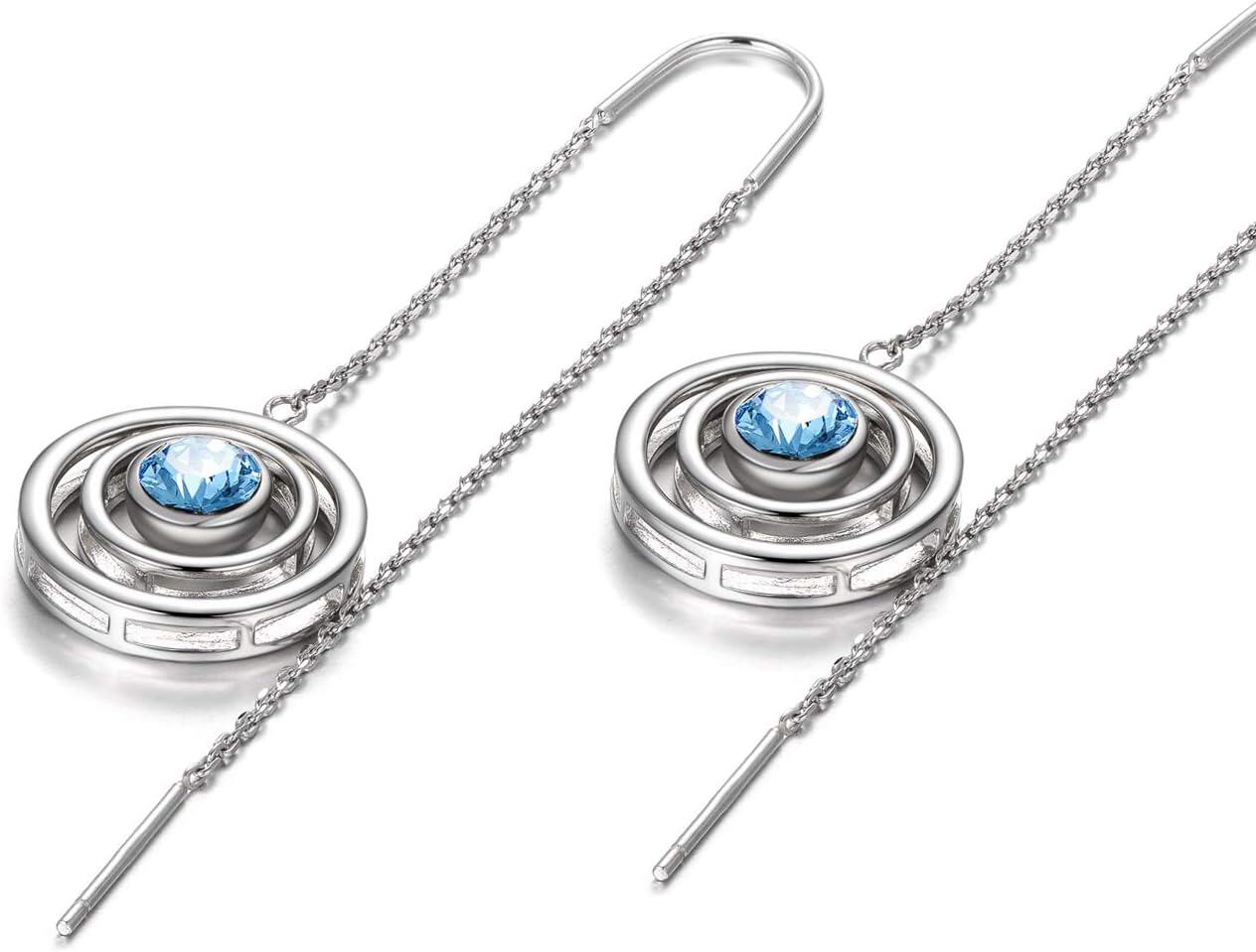 925 Sterling Silver Aqua Blue Circle Drop Earrings Austrian Crystals s for Women-0-2