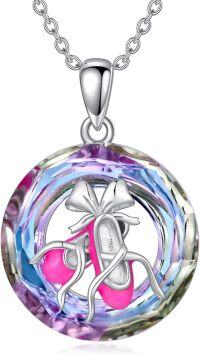 wholesale 925 Sterling Silver Ballet Slipper Pendant Necklace with Pink Crystal Accents-Ballet Shoes