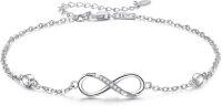 wholesale 925 Sterling Silver Women's Infinity Ankle Anklet with Crystal Accents and Adjustable Chain Length-White