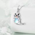 wholesale 925 Sterling Silver Heart-Shaped Seal Pendant Necklace with Opal Stone for Women-0-4