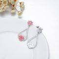 wholesale 925 Sterling Silver Pink Lotus Flower Dangle Drop Stud Earrings s for Women Girls-0-4