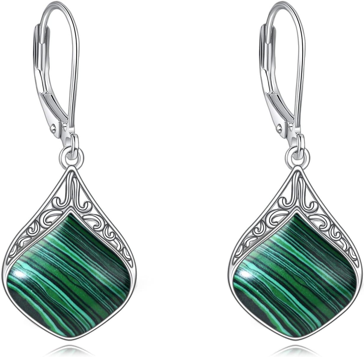 Sterling Silver Celtic Teardrop Filigree Earrings Jewelry Gifts for Women-Malachite teardrop earrings