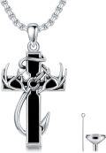 wholesale Sterling Silver Deer Antler Fish Hook Urn Necklace for Ashes Engravable Memorial Jewelry for Men-0-2