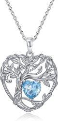 wholesale TOUPOP Tree Of Life Necklace Sterling Silver Aquamarine March Birthstone Pendant Necklace Irish Celtic Heart Tree Jewelry Birthday Christmas Gifts For Women Wife Girlfriend -0-0