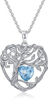 wholesale TOUPOP Tree Of Life Necklace Sterling Silver Aquamarine March Birthstone Pendant Necklace Irish Celtic Heart Tree Jewelry Birthday Christmas Gifts For Women Wife Girlfriend -undefined