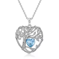 TOUPOP Sterling Silver Aquamarine Tree Of Life Pendant Necklace-undefined