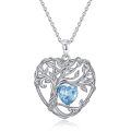 TOUPOP Sterling Silver Aquamarine Tree Of Life Pendant Necklace-0-0