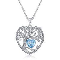 TOUPOP Sterling Silver Aquamarine Tree Of Life Pendant Necklace-undefined