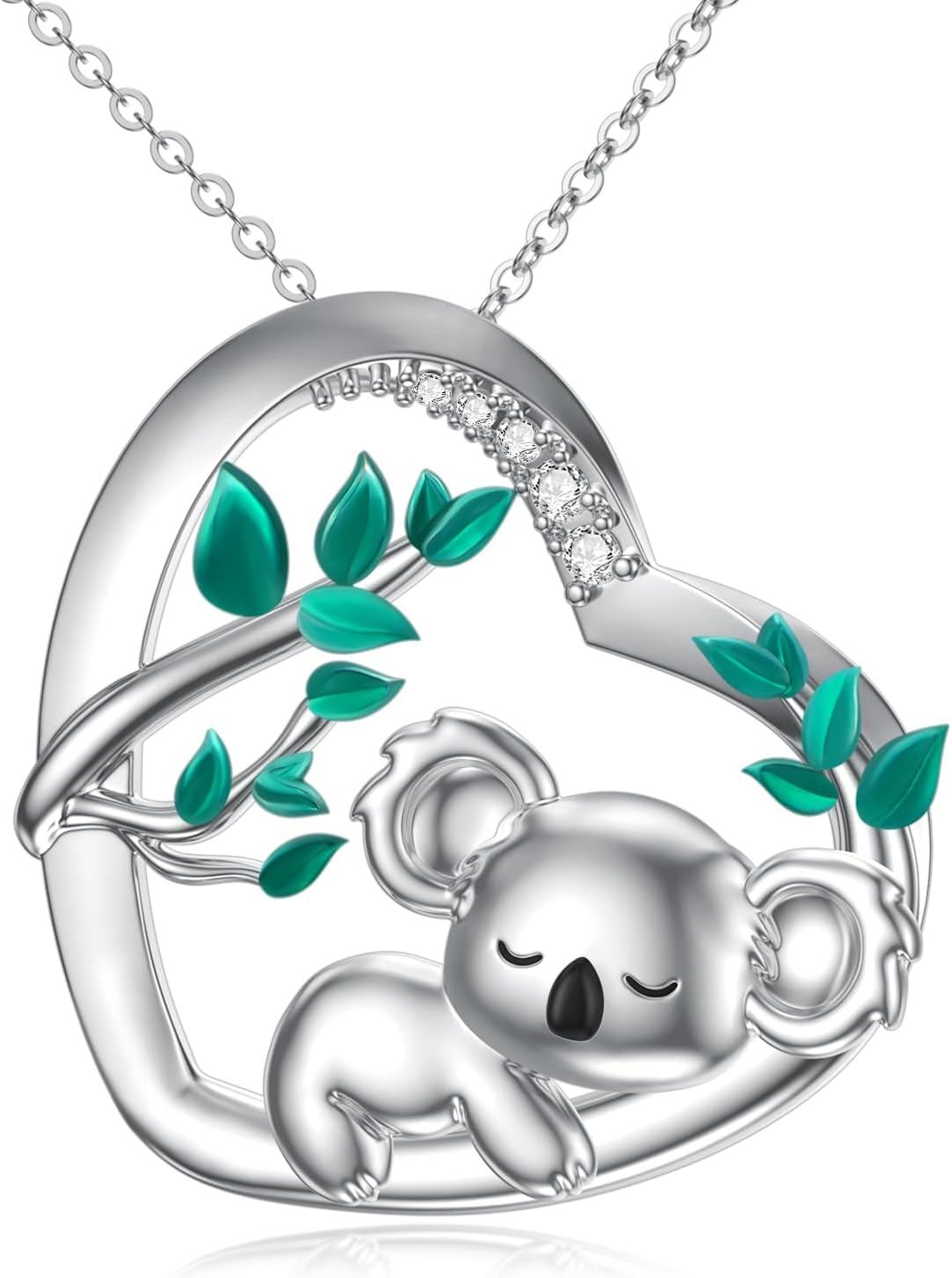 Sterling Silver Heart Necklace with Fox Axolotl Koala Giraffe Cow Guinea Pig Fairy Thistle Daisy Cat Duck Lion Pendant-Koala