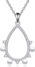wholesale 925 Sterling Silver Teardrop Simulated Pearl and Cubic Zirconia Vintage Pendant Necklace for Women & Girls Gifts-0-0