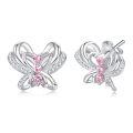 wholesale 925 Sterling Silver Butterfly Stud Earrings Pink Heart Zircon Platinum Plated-0-0