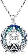wholesale 925 Sterling Silver Star Moon Triquetra Blue Crystal Pendant Necklace-0-0