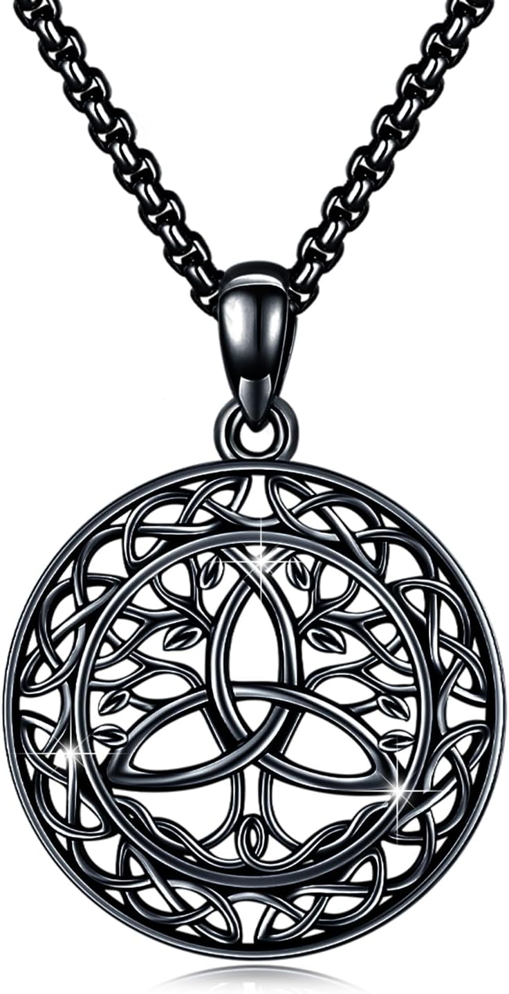 wholesale Black Stainless Steel Celtic Knot Tree Of Life Pendant Necklace with Stainless Steel Chain For Men-0-0