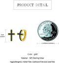 wholesale Gold 925 Sterling Silver Cross Huggie Hoop Earrings with Black Onyx Inlay-0-3