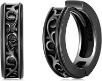 wholesale Black 925 Sterling Silver Viking Runes Huggie Hoop Earrings for Men Norse Pagan -Celtic