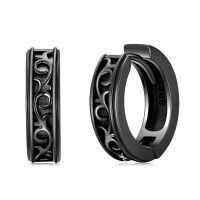 wholesale 925 Sterling Silver Gun Black Plated Vintage Floral Scroll Hoop Earrings-Celtic