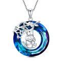 TOUPOP Sterling Silver Blue Crystal Elephant Pendant Necklace For Women-0-0
