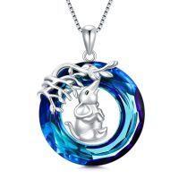 TOUPOP Sterling Silver Blue Crystal Elephant Pendant Necklace For Women-undefined