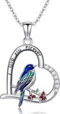 wholesale 925 Sterling Silver Heart-Shaped Red and Blue Bird Pendant Necklace - I Love You Forever Memory Keepsake s for Women-0-0