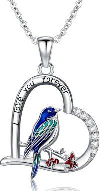 wholesale 925 Sterling Silver Heart-Shaped Red and Blue Bird Pendant Necklace - I Love You Forever Memory Keepsake s for Women-Blue Jay Necklace