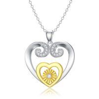 wholesale 925 Sterling Silver Two Tone Heart Pendant Necklace With Lab Created Moissanite For Women-Type 5