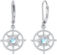 wholesale 925 Sterling Silver Moonstone Opal Turquoise Moss Agate Drop Earrings with Compass Design Leverbacks for Women-Compass
